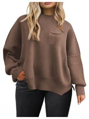 Plus Size Oversized Batwing Sleeve Turtleneck Knit Pullover Sweater